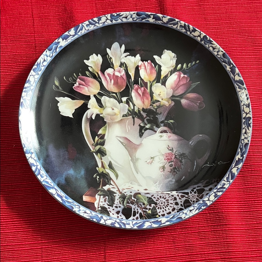 The Bradford Exchange Floral Plate with Blue and Pink Accents